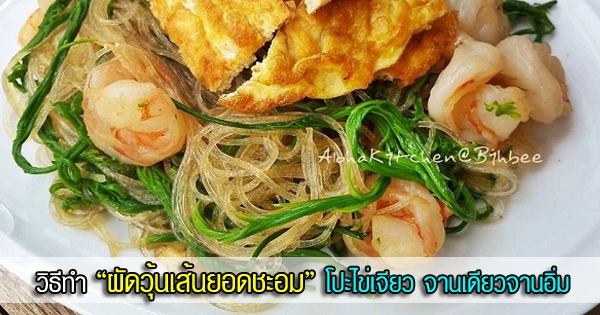 ผัดวุ้นเส้นยอดชะอม โปะไข่เจียว จานเดียวจานอิ่มรสแจ่ม อาหารจานเดียว